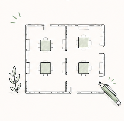 Sketch of a restaurant floor plan being drawn